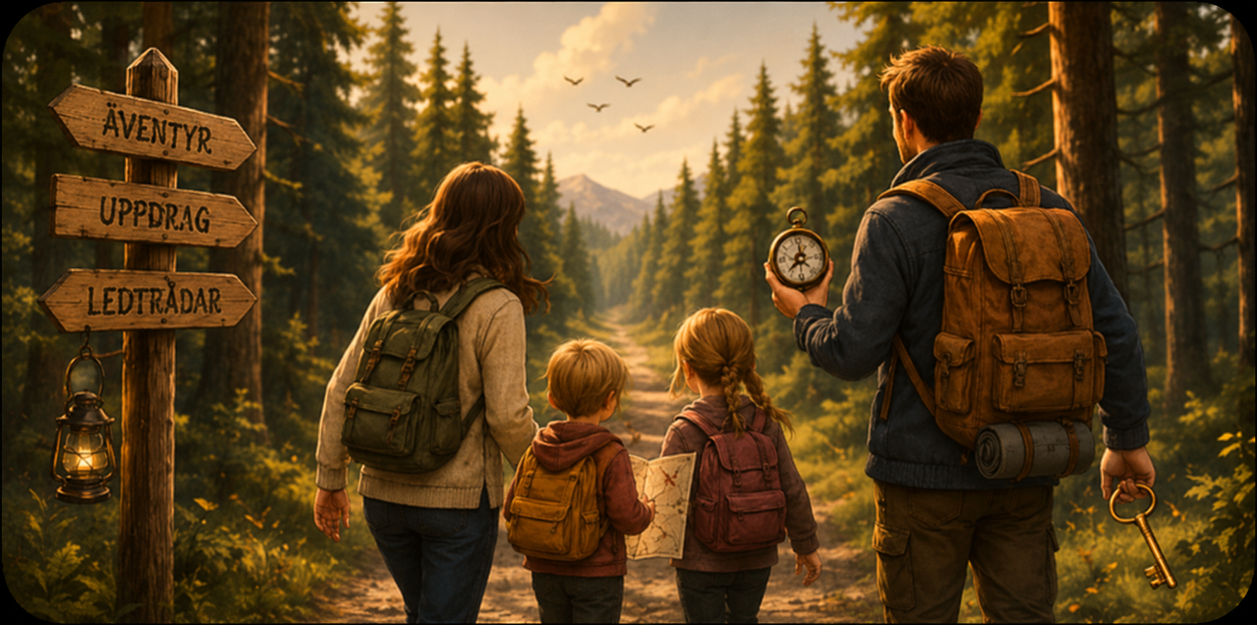 En familj på äventyr tillsammans i naturen